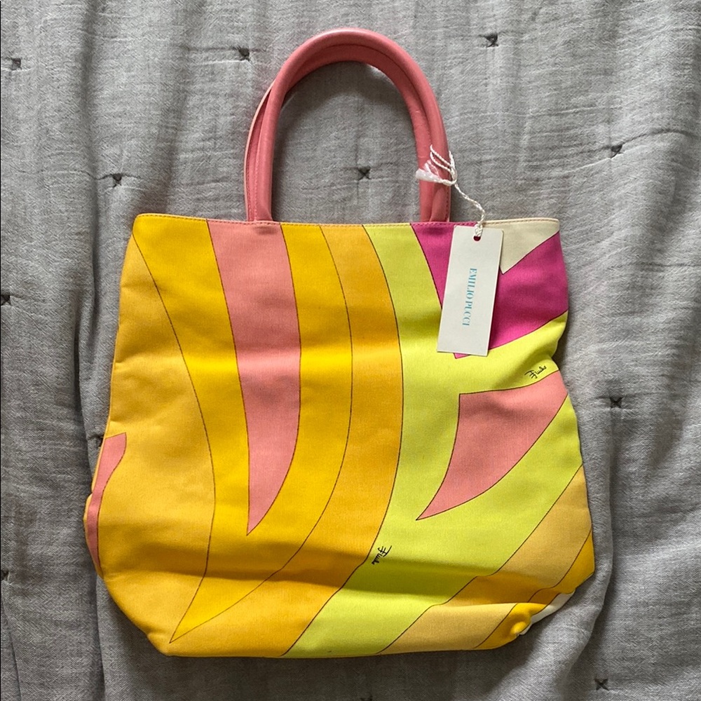Emilio Pucci Pink and Yellow Geometric Tote